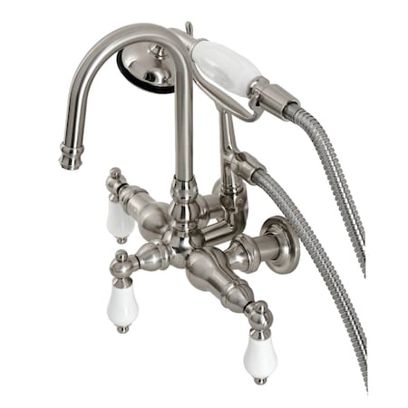 Kingston Brass CA11T8 3-3/8" Tub Wall Mount Clawfoot Tub Faucet with Hand Shower, Brushed Nickel CA11T8